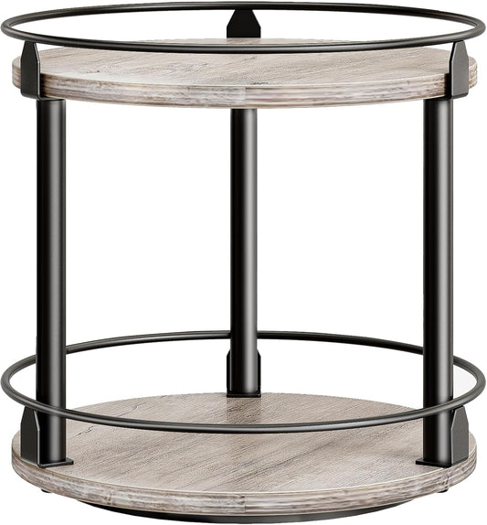 Lazy Susan Organizer, Rotating Spice Rack, 2 Tier Spice Turntable Organizer, Industrial Turntable Spice Holder, for Kitchen Countertop and Cabinet, Compact and Versatile, Greige SR22BG