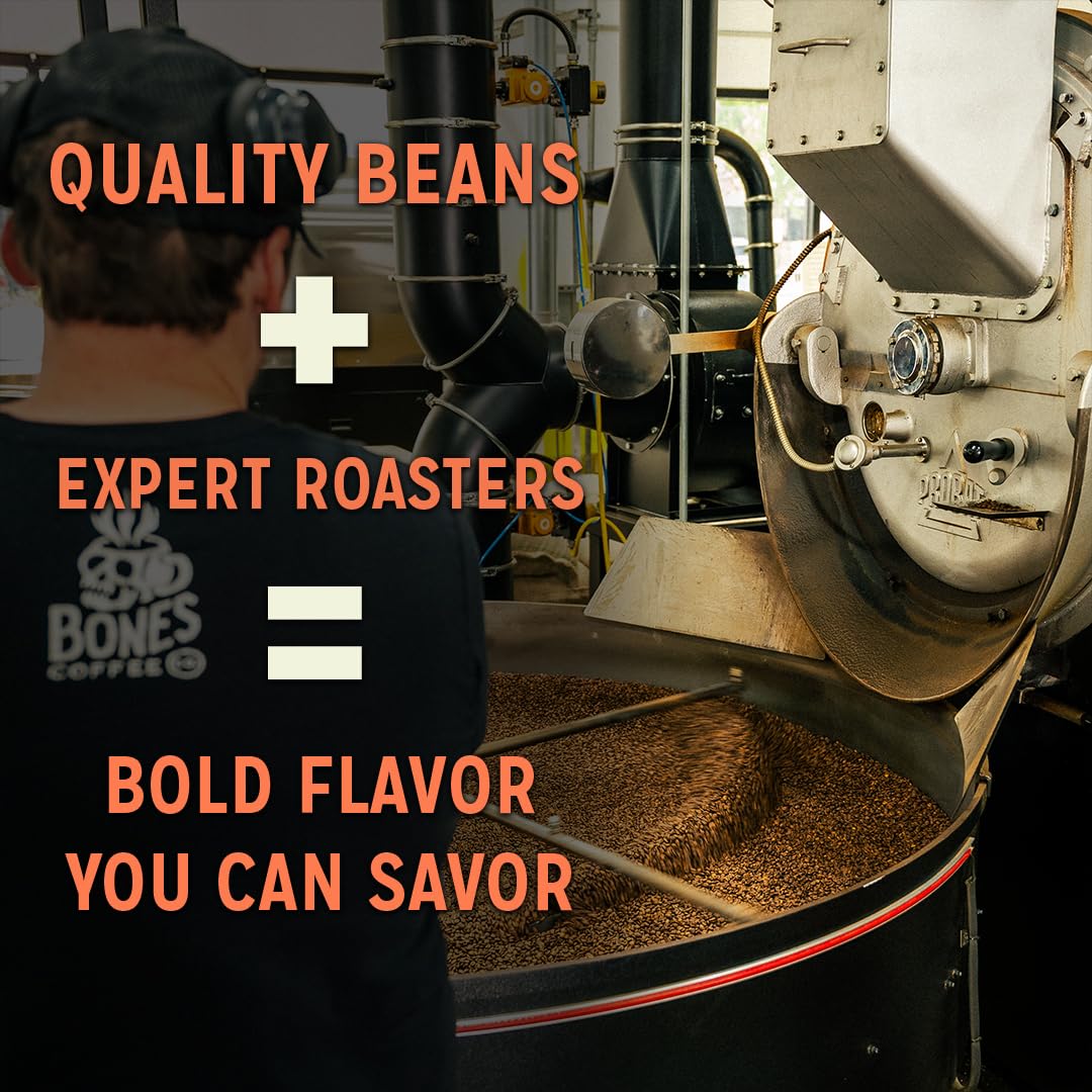 Bones Coffee Company Fallout Valiant Vanilla, Vanilla Wafer Flavored Coffee, Medium Roast Low Acid Arabica Beans Compatible with Auto drip and French Press Coffee Maker, 12 Oz Ground