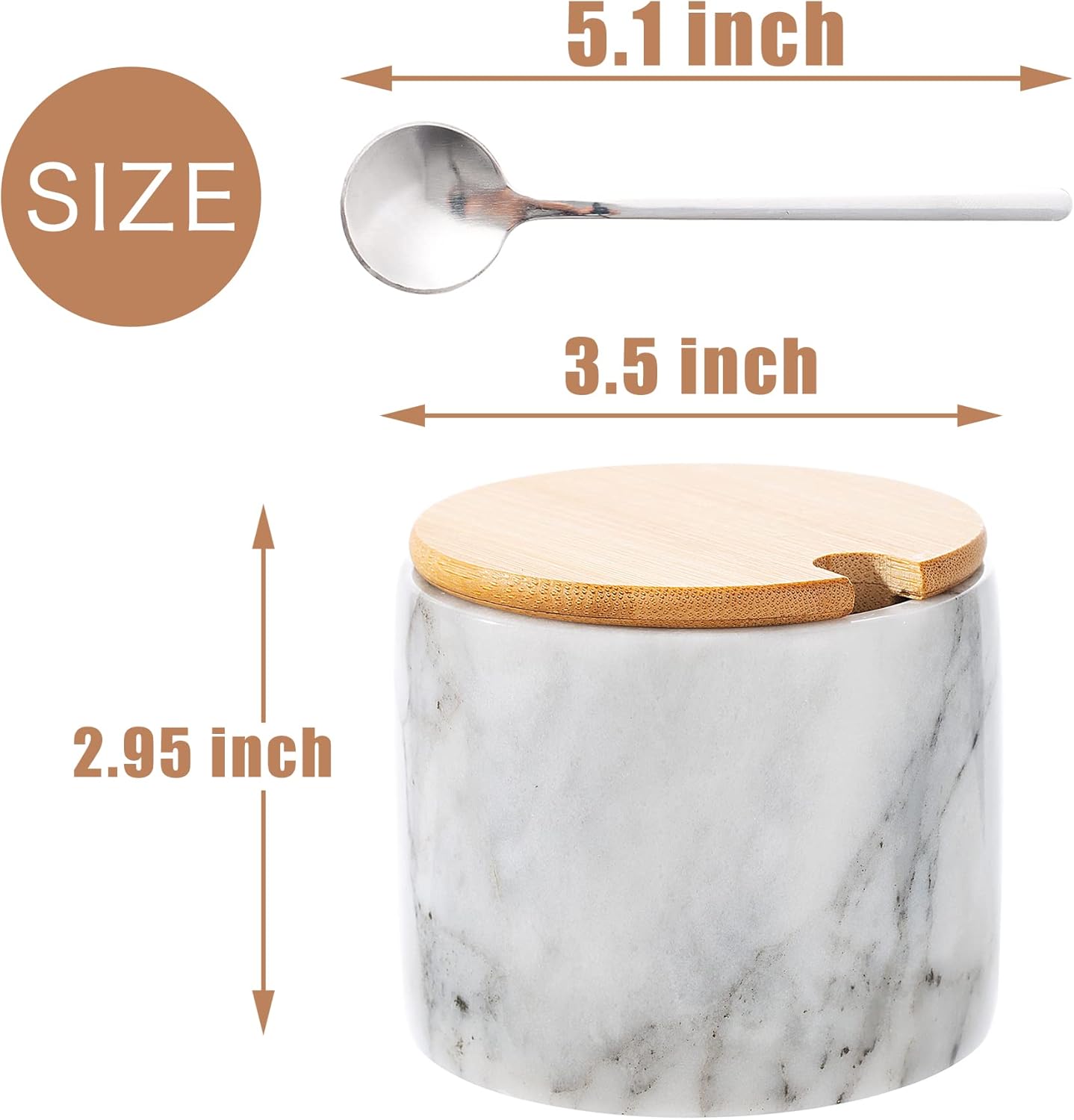 Marble Salt Cellar Set, 2 PCS 11oz Salt and Pepper bowls, Handcrafted from Natural Marble, Smooth Inside (White & White Set)