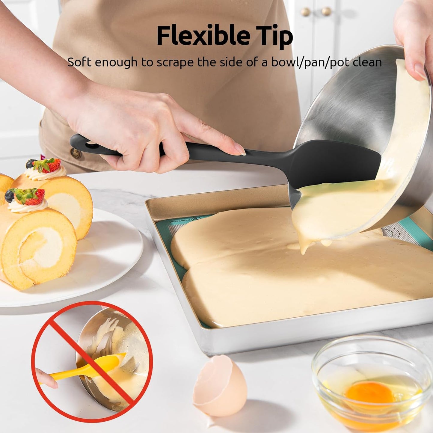 U-Taste Silicone Spoon Spatula Set: 480ºF Heat Resistant Food Grade Flexible Rubber Spoonula, Nonstick Cooking Mixing Scooping Kitchen Baking Scraper Utensils Set of 3 for Pan, Pot, Bowl (Black)