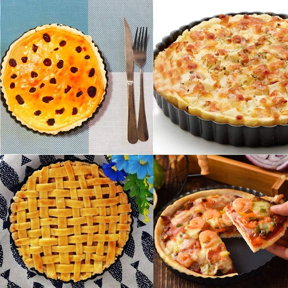 Tart Pan, 9 Inch Tart Pans, Non-Stick Removable Loose Bottom Carbon Steel 9In Tart Pan, The 9.5 Inches at the Top and 9 Inches at the Bottom, With a Depth of 1.1 Inches.
