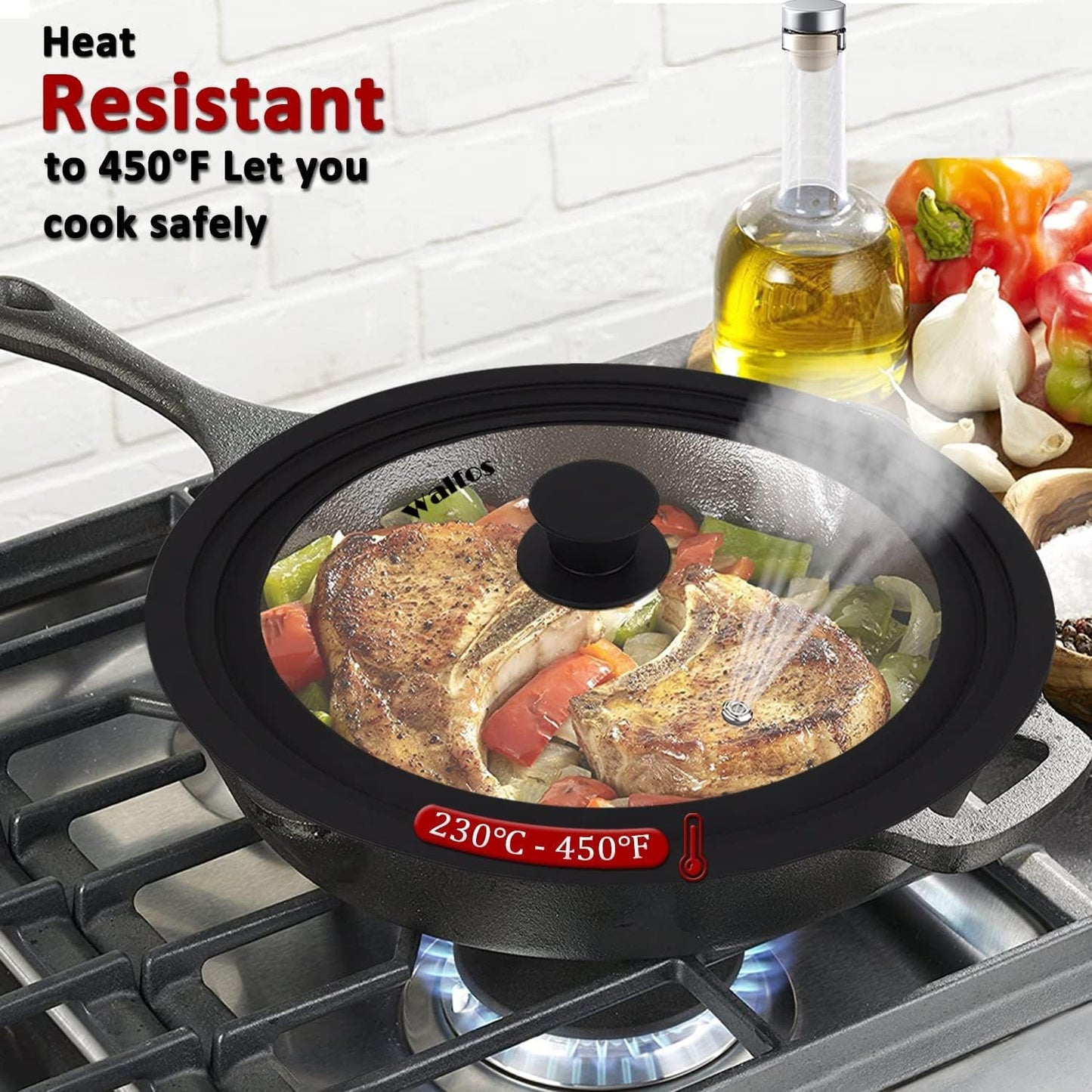 Universal Lid for Pots, Pans and Skillets - Tempered Glass with Heat Resistant Silicone Rim, Fits 10", 11" and 12" Diameter Cookware, Round