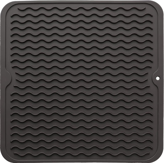 Silicone Dish Drying Mat for Multiple Usage,Easy clean,Eco-friendly,Heat-resistant Silicone Mat for Kitchen Counter or Sink,Refrigerator or Drawer liner Coffee M 12 inches x 12 inches