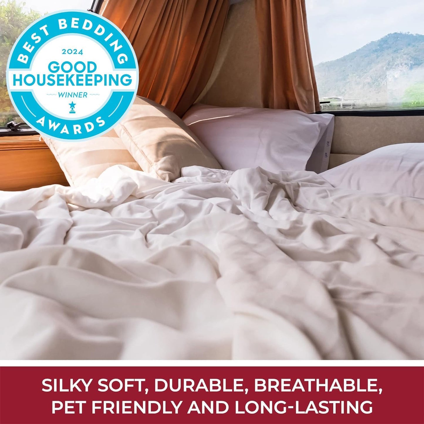 Mellanni RV Short Queen Sheets - 4 PC Iconic Collection Bedding - Hotel Luxury, Extra Soft, Cooling Bed Sheets - Deep Pocket up to 10 inch (RV/Short Queen, Spa Blue)