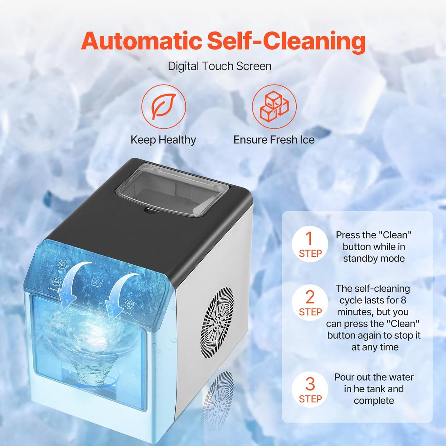 VEVOR Nugget Ice Maker, 33lbs/24H Pebble Ice Maker with Self Cleaning, Chewable Ice Maker with Ice Scoop & Drip Tray, Stainless Steel Ice Machine with Convenient Ice Transfer for Home Kitchen Office