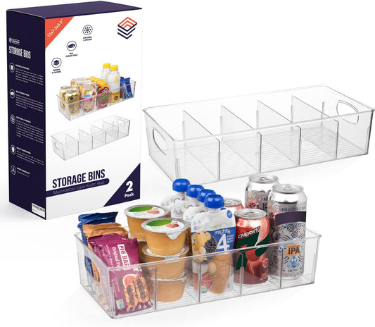 ClearSpace Plastic Pantry Organization and Storage Bins with Removable Dividers – 2 Pack XL Perfect Kitchen Organization or Kitchen Storage – Refrigerator Organizer Bins, Cabinet Organizers
