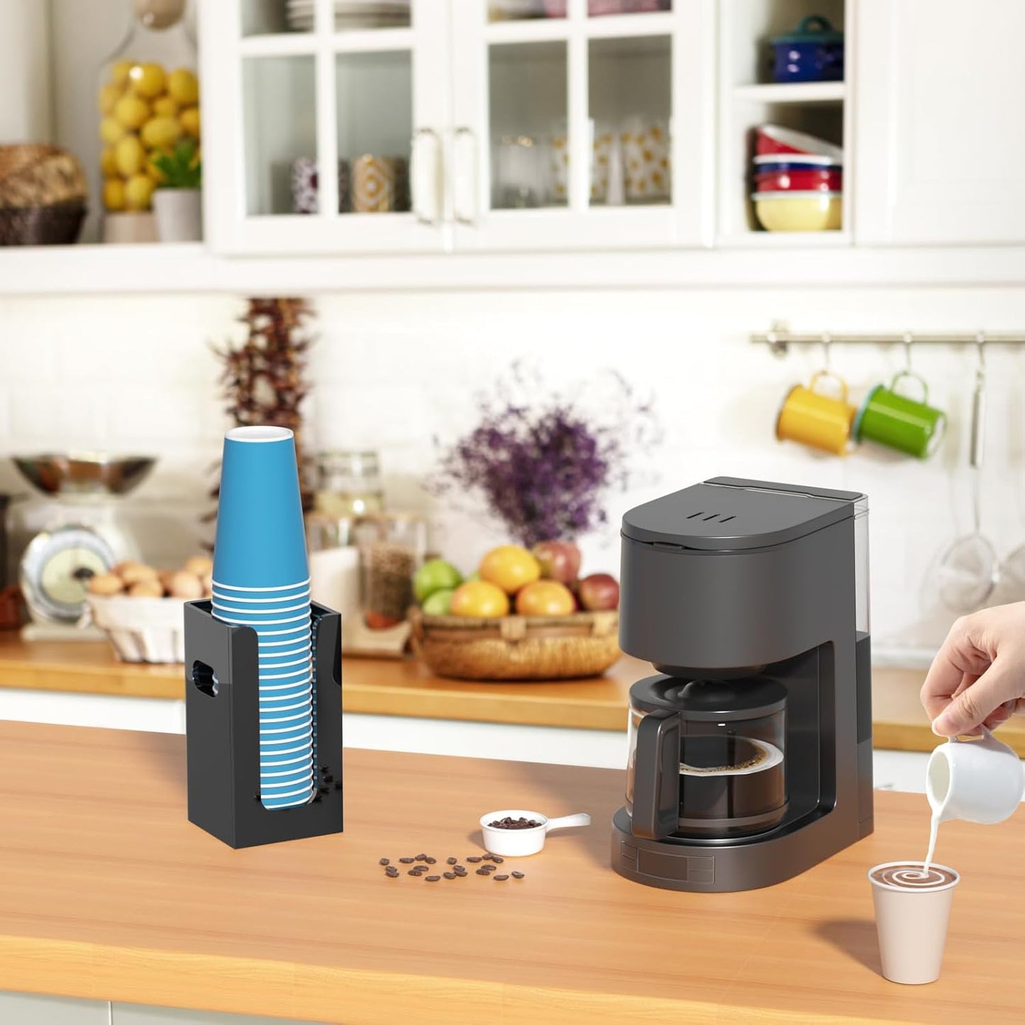 WINFFOR Disposable Cup Organizer Dispenser - Black Acrylic Cup and Lid Holder with Handles Plastic Cup Dispenser Countertop Paper Coffee Cup Holder for Coffee Bar House Party Essentials
