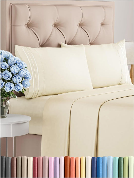 Cal King Size 4 Piece Sheet Set - Comfy Breathable & Cooling Bed Sheets Set - Hotel Luxury Bedding for Women, Men, Kids, Teens, Boys & Girls - Deep Pockets, Soft, Wrinkle Free - Oeko-Tex - Off White