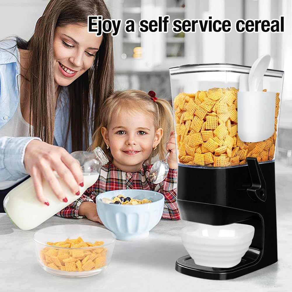 Cereal Dispenser Countertop Wath Bowls and Spoons Cereal Containers Storage for Pantry Snack Organizer Dry Food Storage Container with Lid for Kitchen Organization Oatmeal Nut Granol（Black 2 pack ）