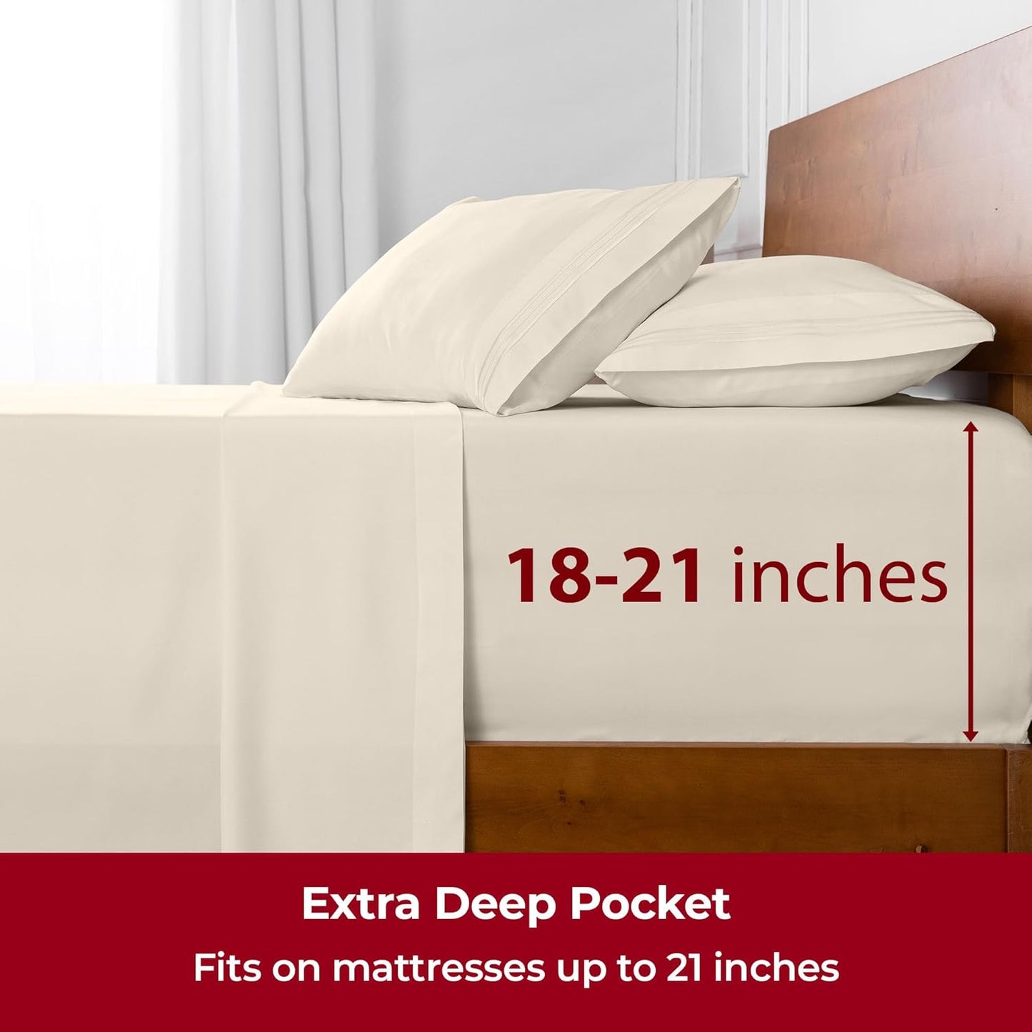 Mellanni Extra Deep Twin XL Sheets - 3 PC Iconic Collection Bedding - Luxury, Ultra Soft, Cooling Bed Sheets - Wrinkle, Fade, Stain Resistant (Twin Extra Long, Golden Ivory)