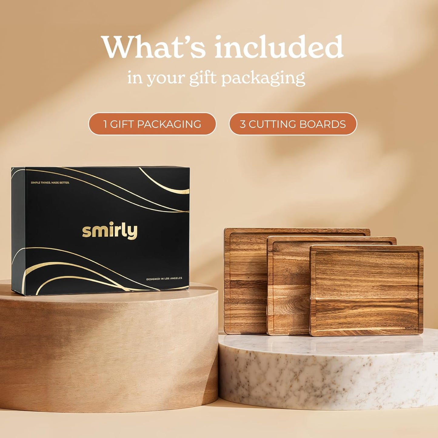 SMIRLY Wood Cutting Board, Bamboo Cutting Board Set, Chopping Board and Wooden Cutting Boards for Kitchen, Small Wood Cutting Board and butcher block (Acacia Wood, 3 Pack)