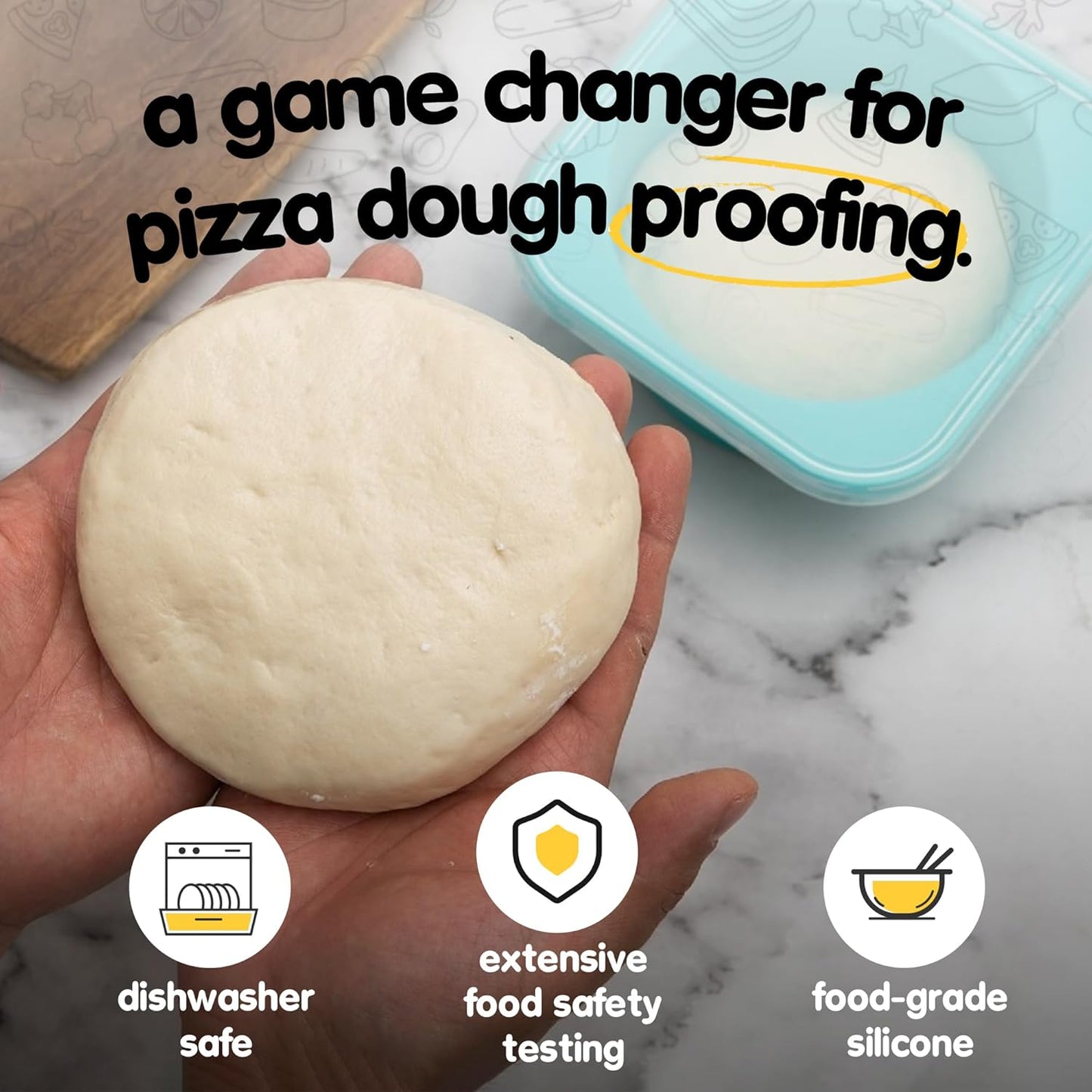 Stackable Silicone Artisan Pizza Dough Proofing Proving Containers with Lids-4 pack-500ml portion (Blue)