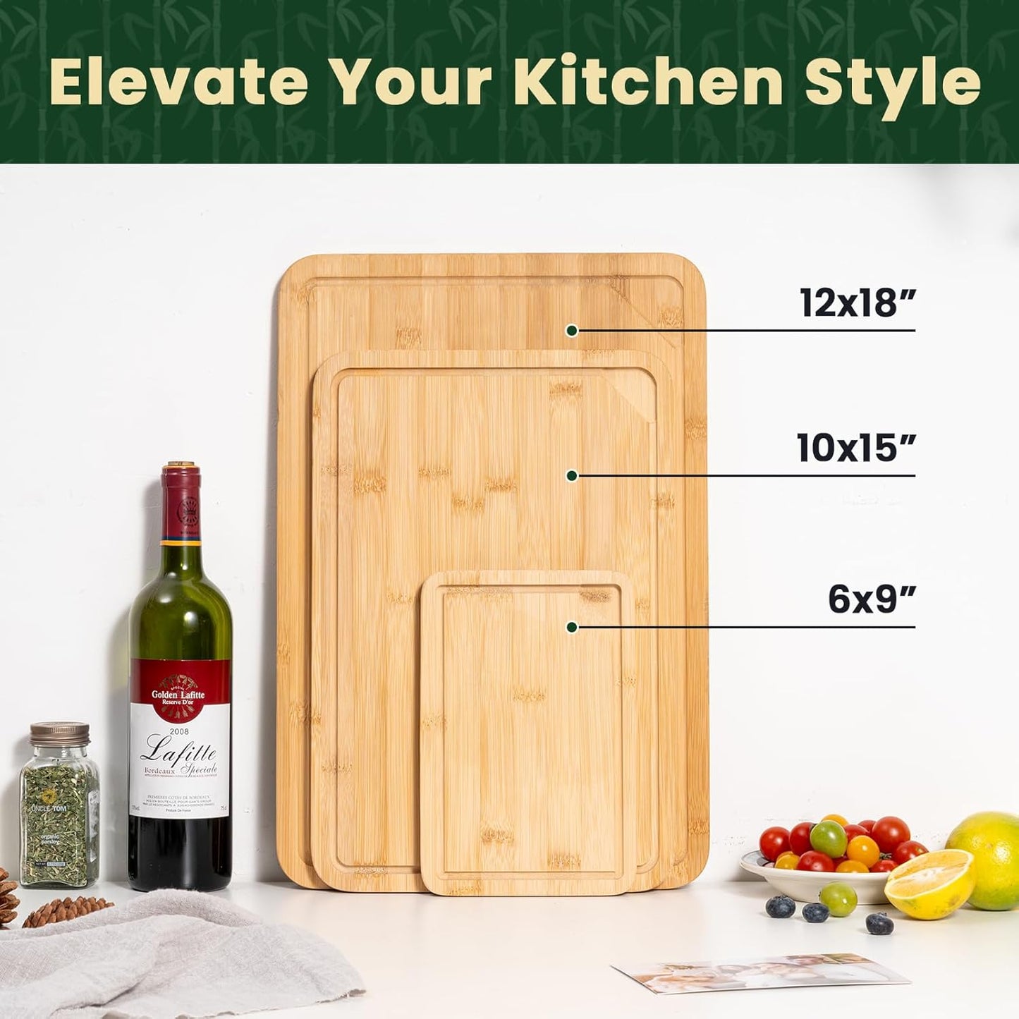 Heimlove 9” x 6” Mini Bamboo Cutting Board, Small Wooden Cutting Boards for Kitchen Charcuterie Boards with Juice Groove and Handles, Chopping Board for Fruit, Vegetables and Cheese