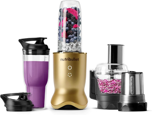 nutribullet® Ultra Plus+ 3-1 Compact Kitchen System, 1200W Kitchen System with Blender, Food Processor, and Coffee and Spice Grinder, 32oz and 24oz Blending Cups, 2-Cup Food Processor, Brass