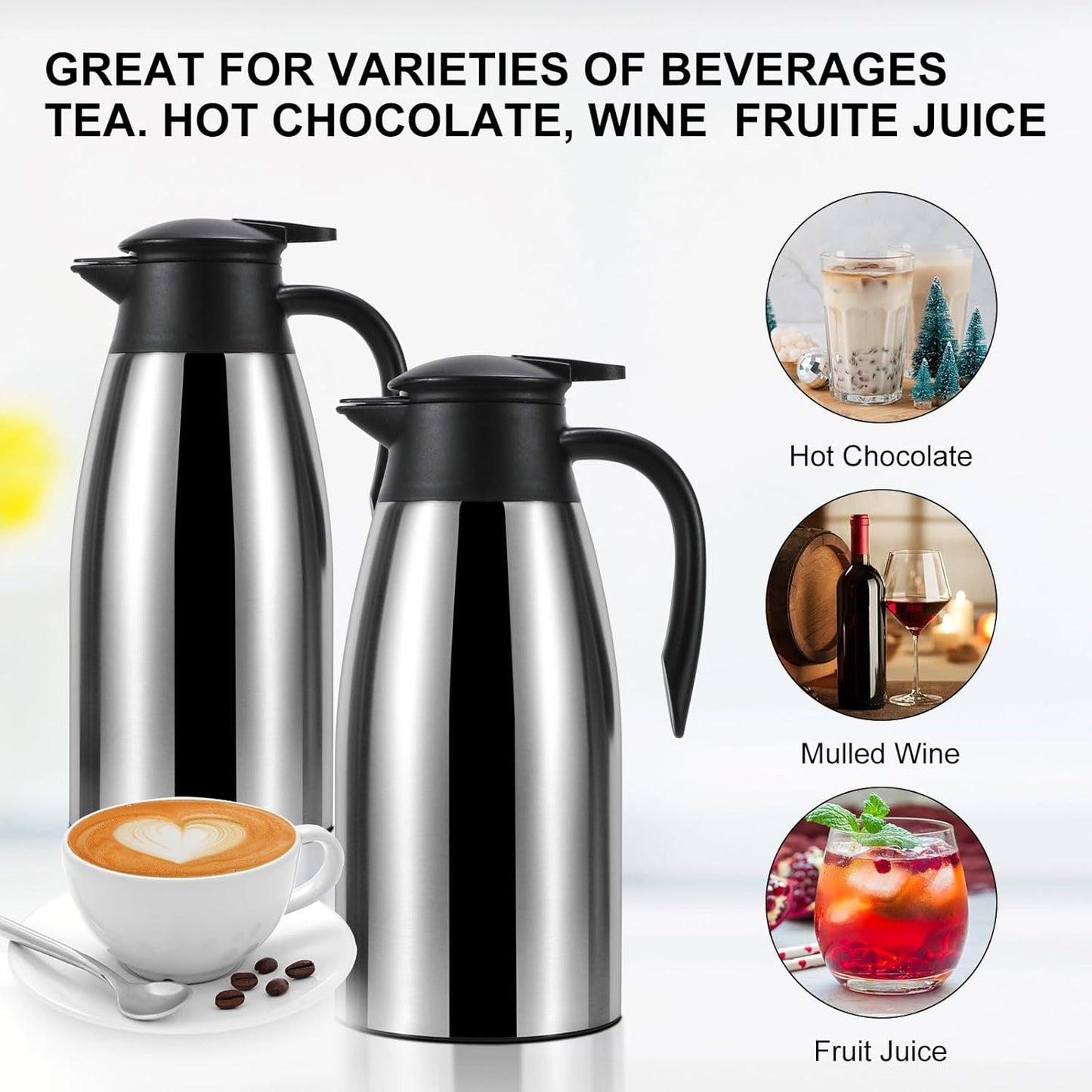 ThermoCafe 70 Oz Double Walled Vacuum Insulated Stainless Steel Carafe - Keeps Coffee & Water Hot for 12 Hours