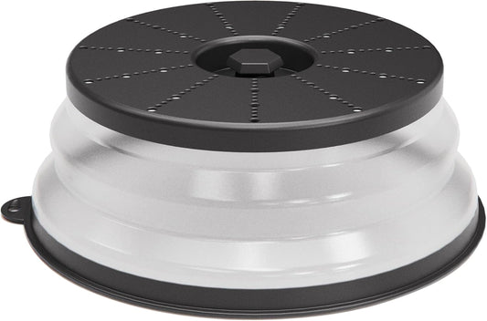 WVM Microwave Splatter Cover Vented for Food with Hook Hole, Splatter Guard & Colander Kitchen Gadget for Food, Meal Prep, Black