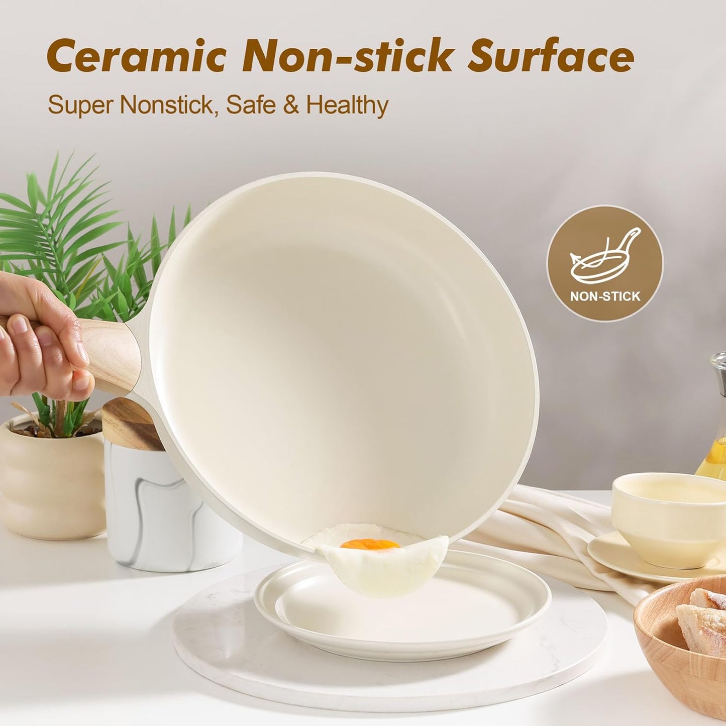 SENSARTE Ceramic Nonstick Frying Pan Small Skillet 8Inch Non Stick Omelette Pans, Non-toxic Healthy Kitchen Cooking Chef's Pan, Free of Intentionally Added PFOA/PFAS/PTFE, Induction Compatible, White