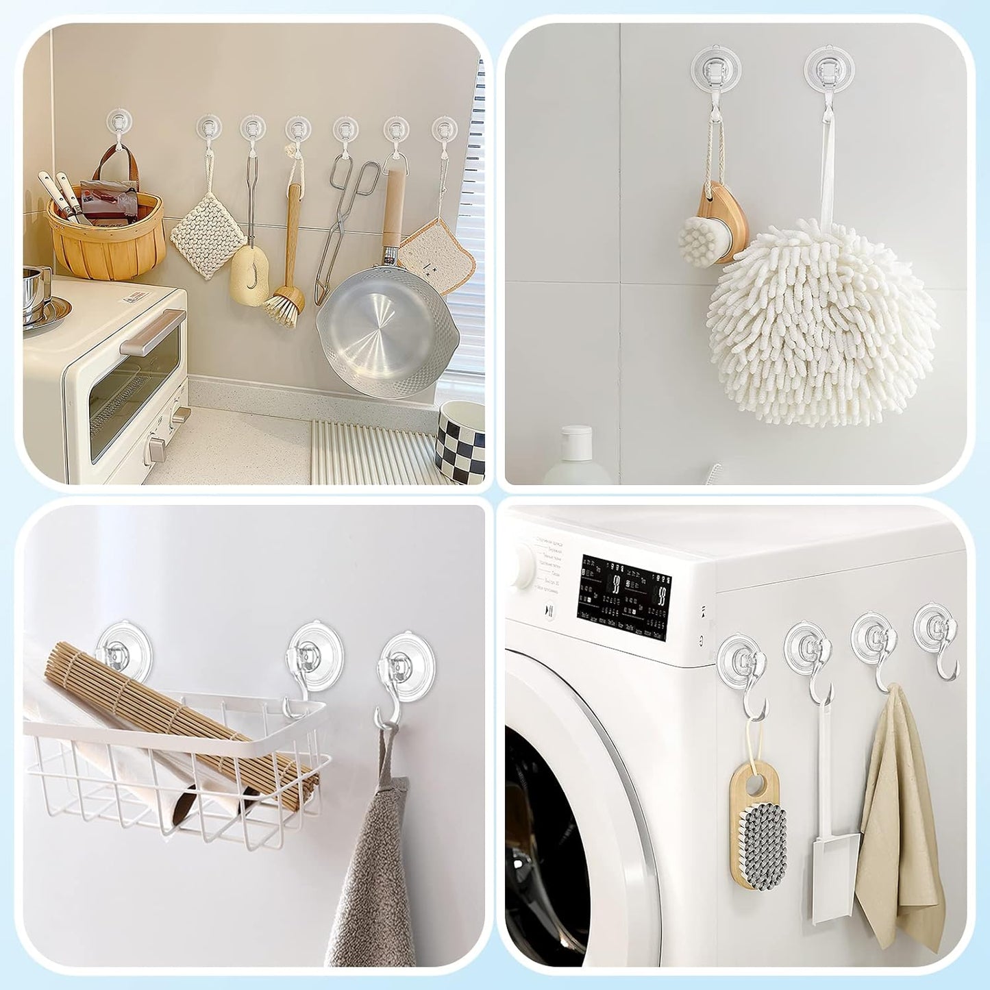 VIS'V Suction Cup Hooks, Small Shower Suction Hooks with Wipes, Heavy Duty, Removable and Reusable, Clear, 2 Pcs