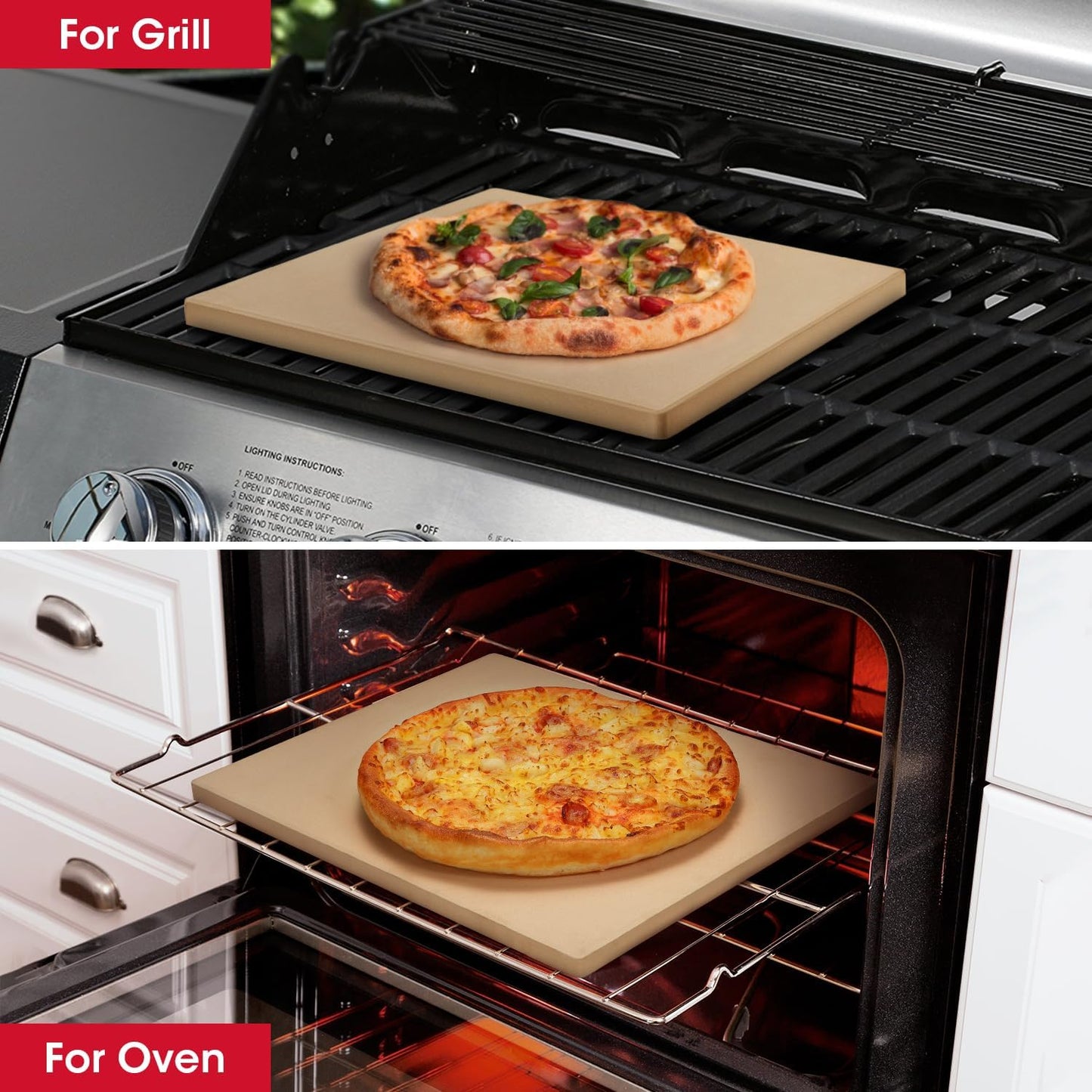 Unicook 16" x 16" Square Pizza Stone for Grill and Oven, Large Cordierite Bread Baking Stone for Crispy Crust Pizzas, Bread and Cookies, Includes Dough Scraper
