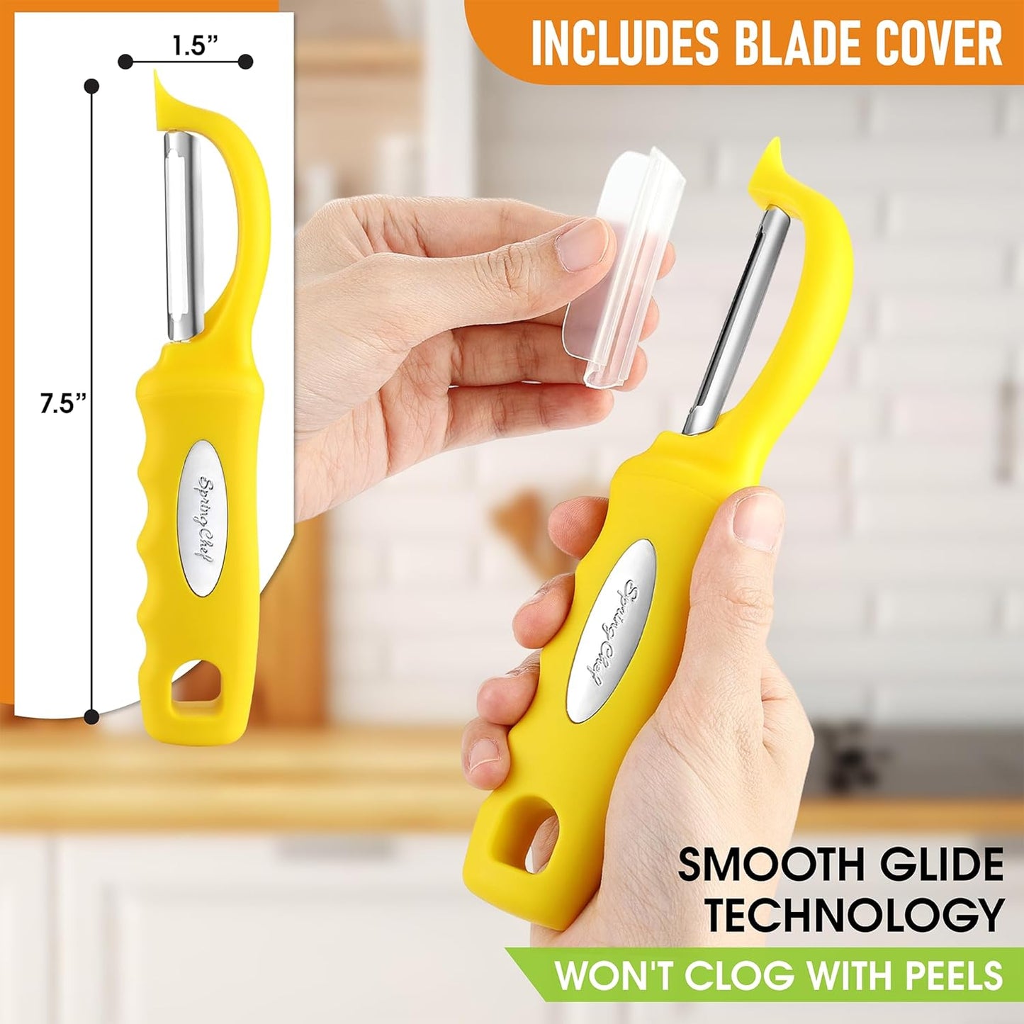 Spring Chef Premium Swivel Potato Peeler for Kitchen, Stainless Steel Fruit Peeler with Soft Grip Handle, Perfect for Vegetable, Apple, Carrot, Cucumber, Ginger - Dishwasher Safe - Yellow