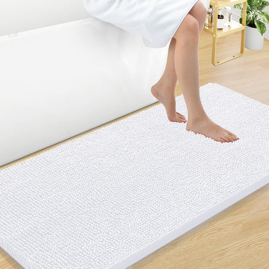 Arotive Bathroom Rugs 47x24, Extra Soft Absorbent Shaggy Chenille Bath Rugs, Machine Washable Rubber Backing Non-Slip Bath Mats for Bathroom Floor Tub and Shower, Home Decor Accessories, White