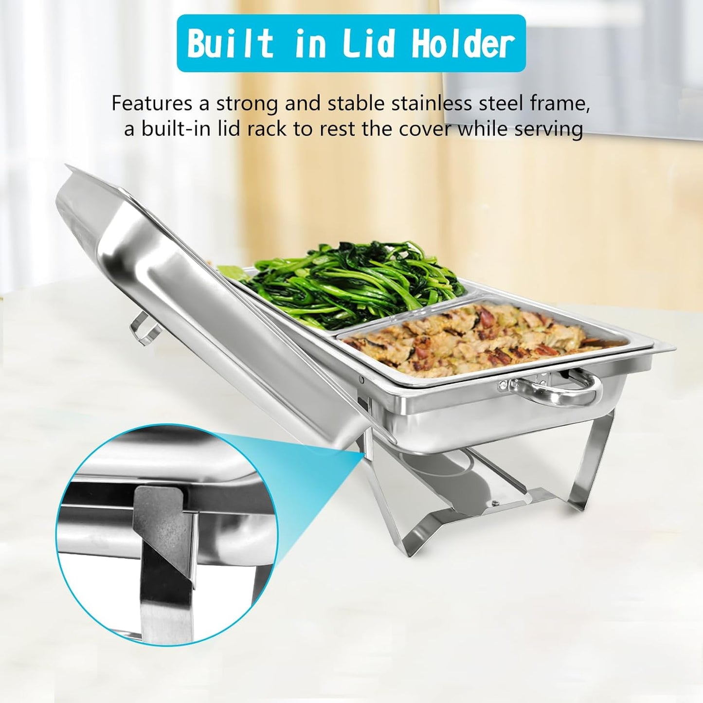 Chafing Dish for Buffet, 6 Pack Stainless Steel Chafing Servers Food Warmer Set with 8QT Half Size Food Pan for Kitchen Party Banquet Dining