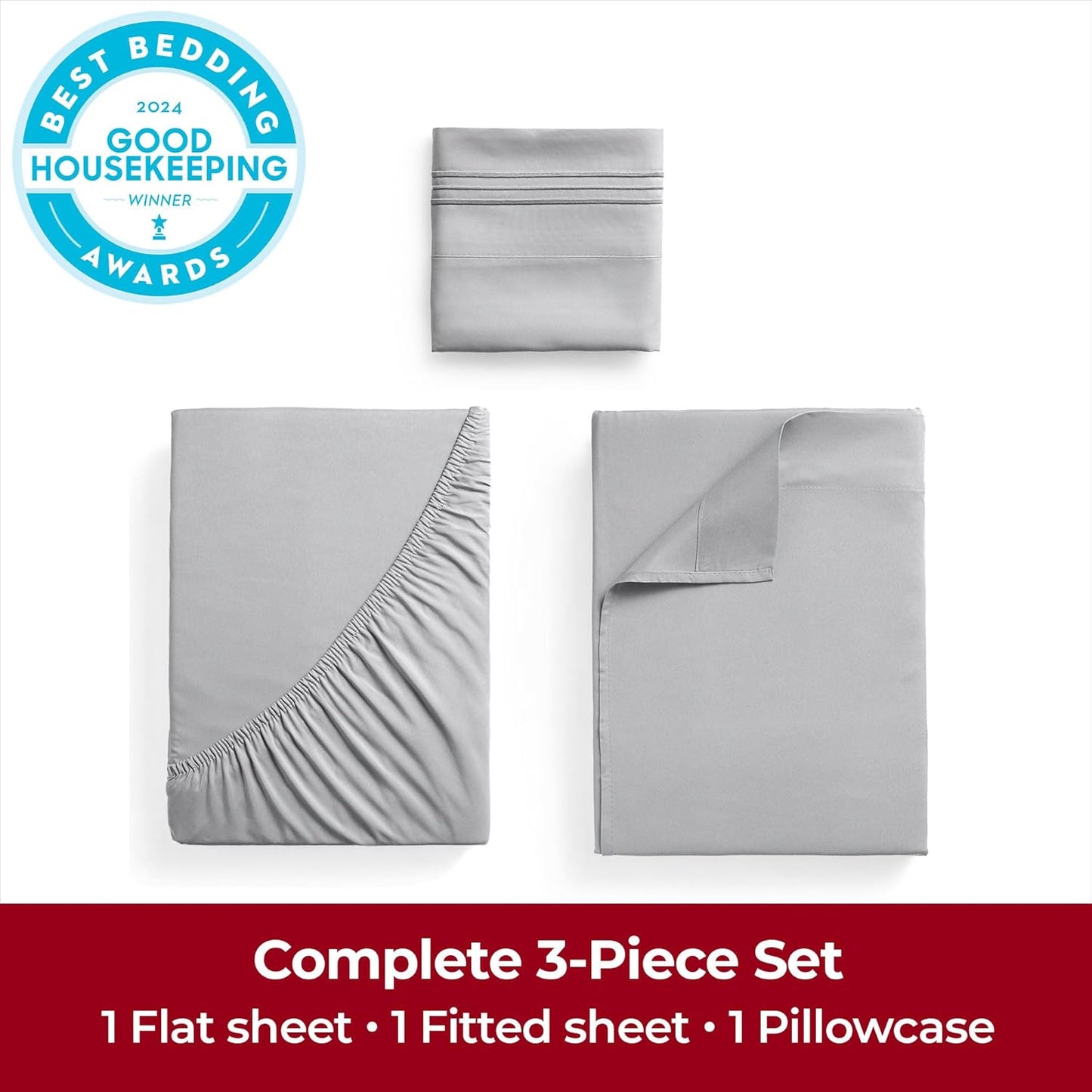 Mellanni Twin XL Sheets Set - 3 PC Iconic Collection Bedding - Hotel Luxury, Extra Soft, Cooling Bed Sheets - Wrinkle, Fade, Stain Resistant (Twin Extra Long, Light Gray)