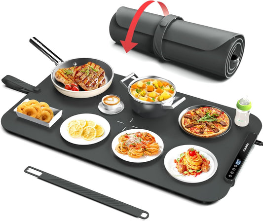 Food Warming Mat, iTRUSOU 27.5x16'' Electric Warming Tray with 7 Temp-Settings, Switchable Fahrenheit/Celsius, 99h Timer, Foldable Food Warmer Keep Food Warm at Buffet, Party, Sabbath, Daily Use