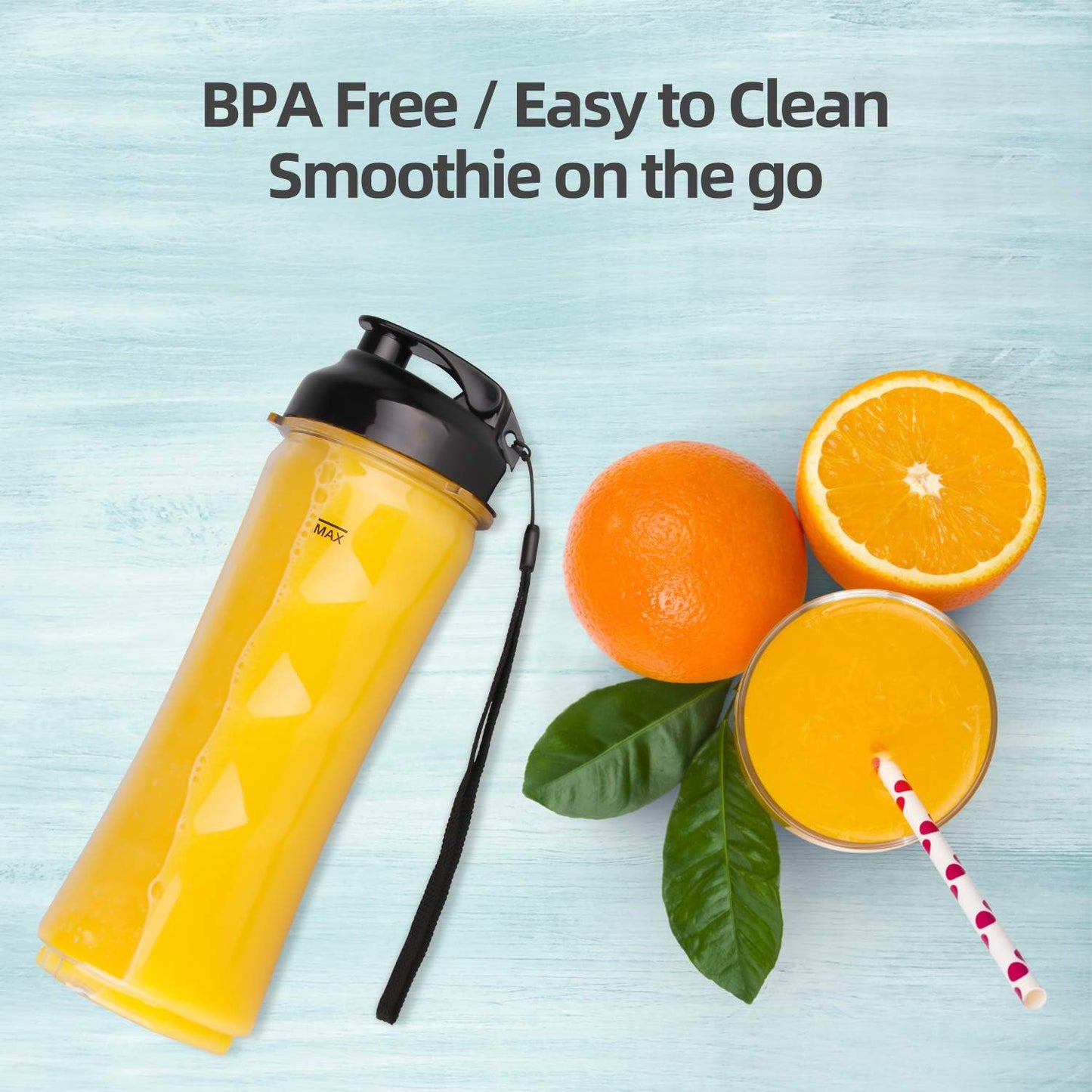 La Reveuse Smoothies Blender Personal Size 300 Watts with 18 oz BPA-Free Portable Travel Sports Bottle, Silver