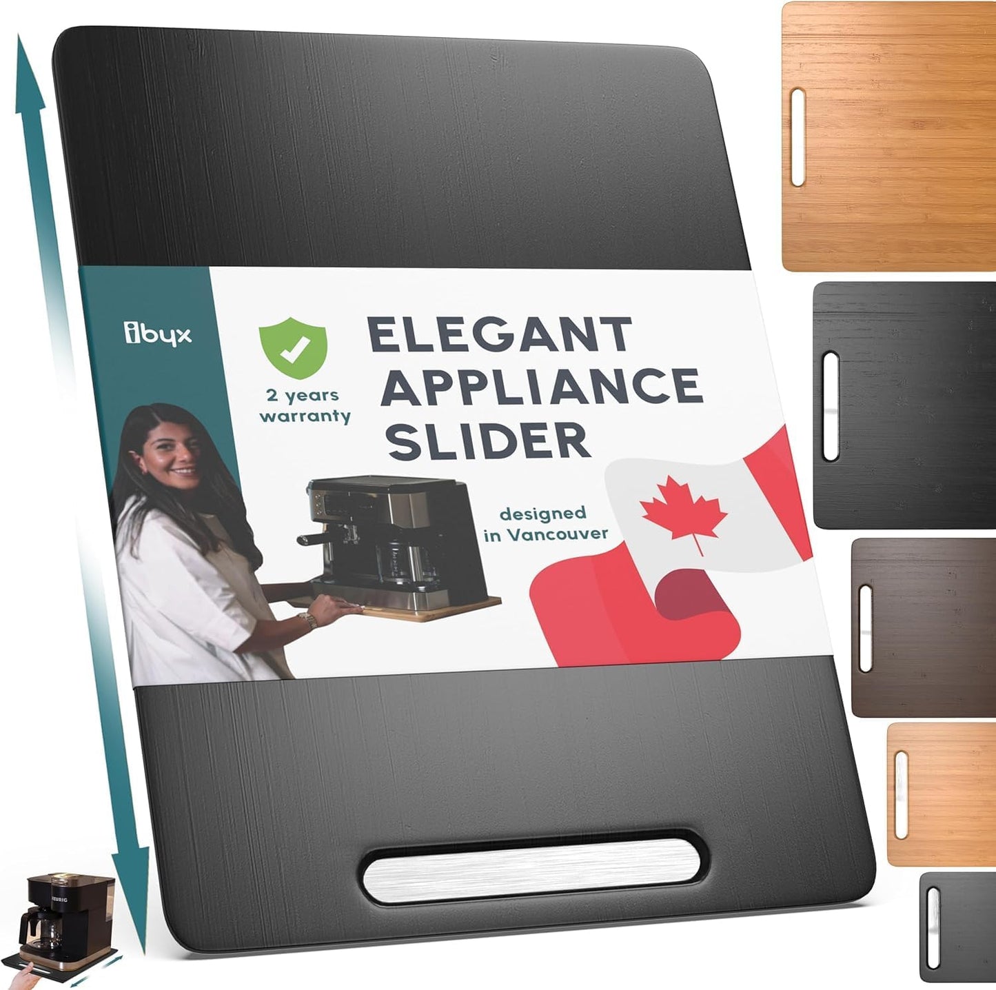 Ibyx Elegant Sliding Tray for Your Coffee Maker & Heavy Kitchen Appliances - Sturdy, Slides Easily from Under The Cabinet (Black, 12”W x 16”D)