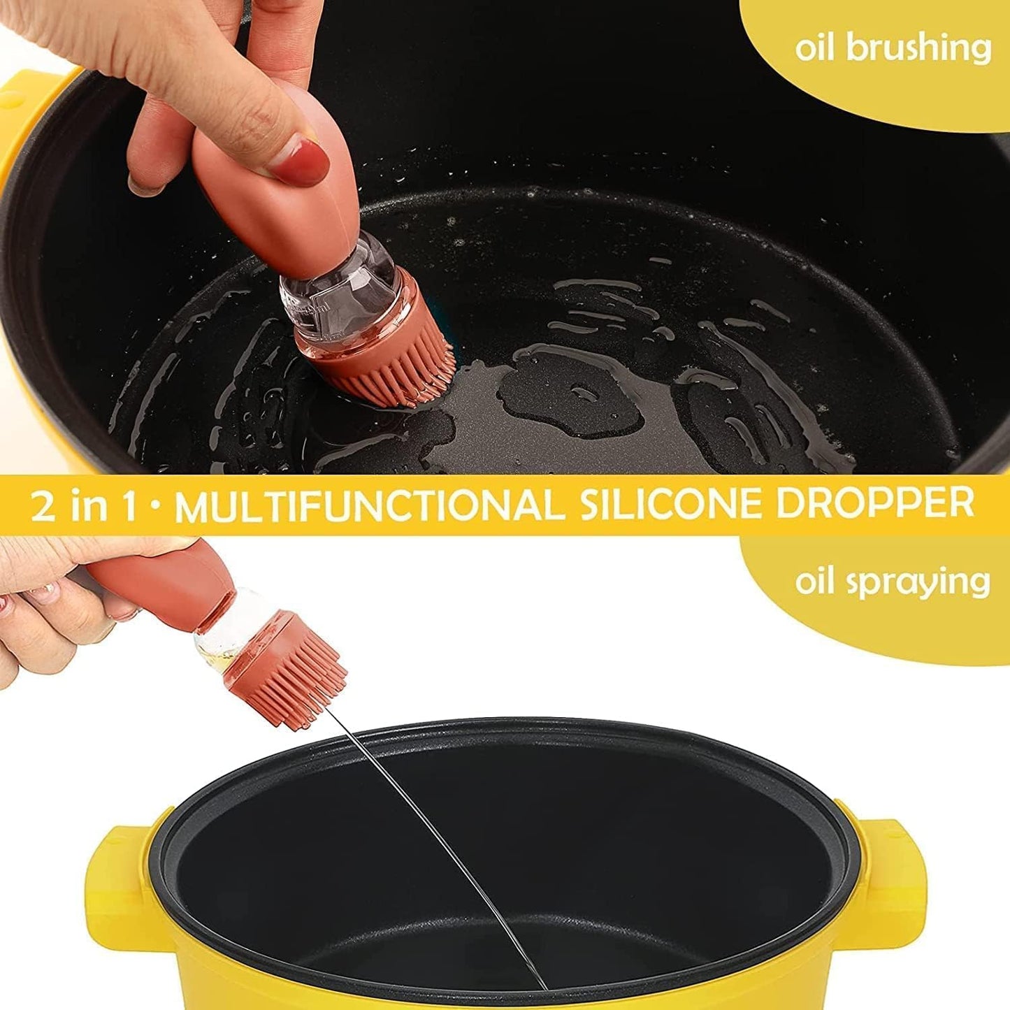 Oil Dispenser with Brush-2 Pack 7oz/200ML 2 IN 1 Glass Cooking Oil Dispenser Bottle with Silicone Basting Brush for Kitchen, Oil Storage and Container for Cooking BBQ, Sauce, Frying - Cream White