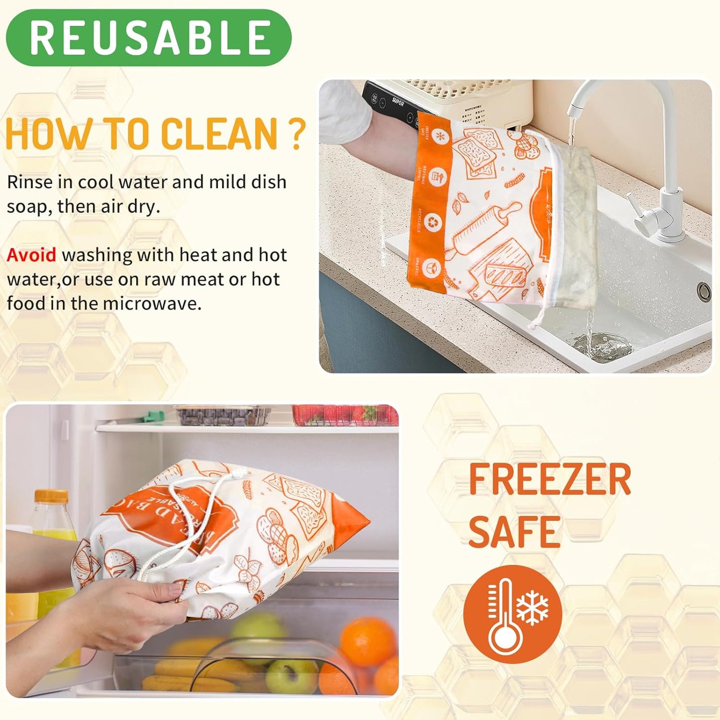 2-Pack Beeswax Bread Bags for Homemade Bread, Orange Reusable Sourdough Storage Bags with Premium Beeswax Coating for Loafs Baguette Fresh Keeping,Great Homesteading Essentials and Baking Gifts.