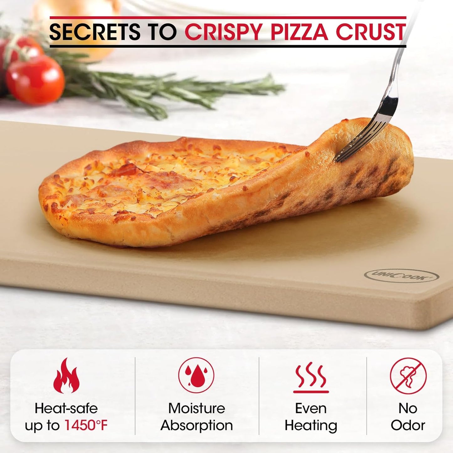 Unicook Extra Large Pizza Stone 24"x18" for 36"/ 48" Wall Ovens, Rectangular Baking Stone, Ideal for Baking Crispy Pizzas, Bread and Cookies, Weighs 16.9 lbs, Does Not Fit 30" Compact Ovens