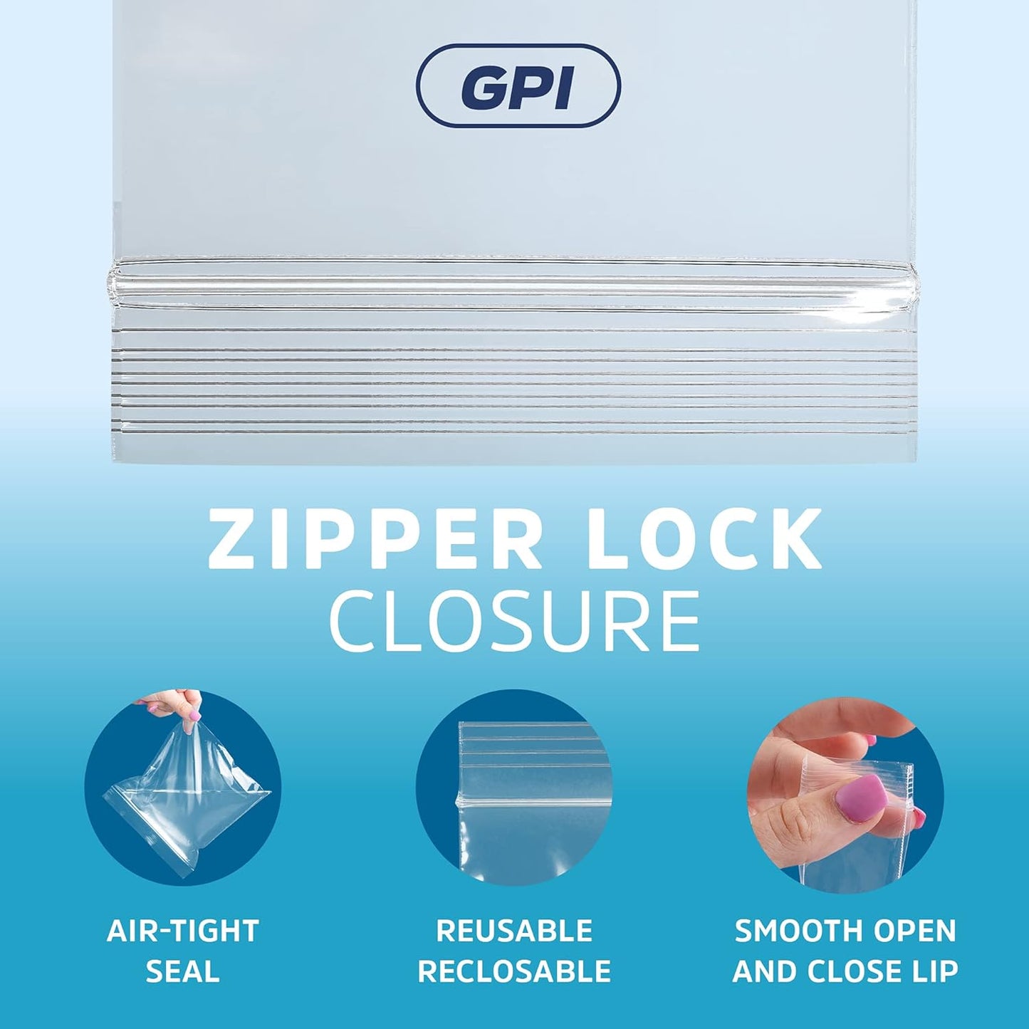GPI PACK of 500, 2 Gallon, 13" x 15", CLEAR PLASTIC RECLOSABLE ZIP BAGS - Bulk 2 mil, Large, Strong & Durable Poly Baggies with Resealable Zip Top Lock for Travel, Storage, Packaging & Shipping.