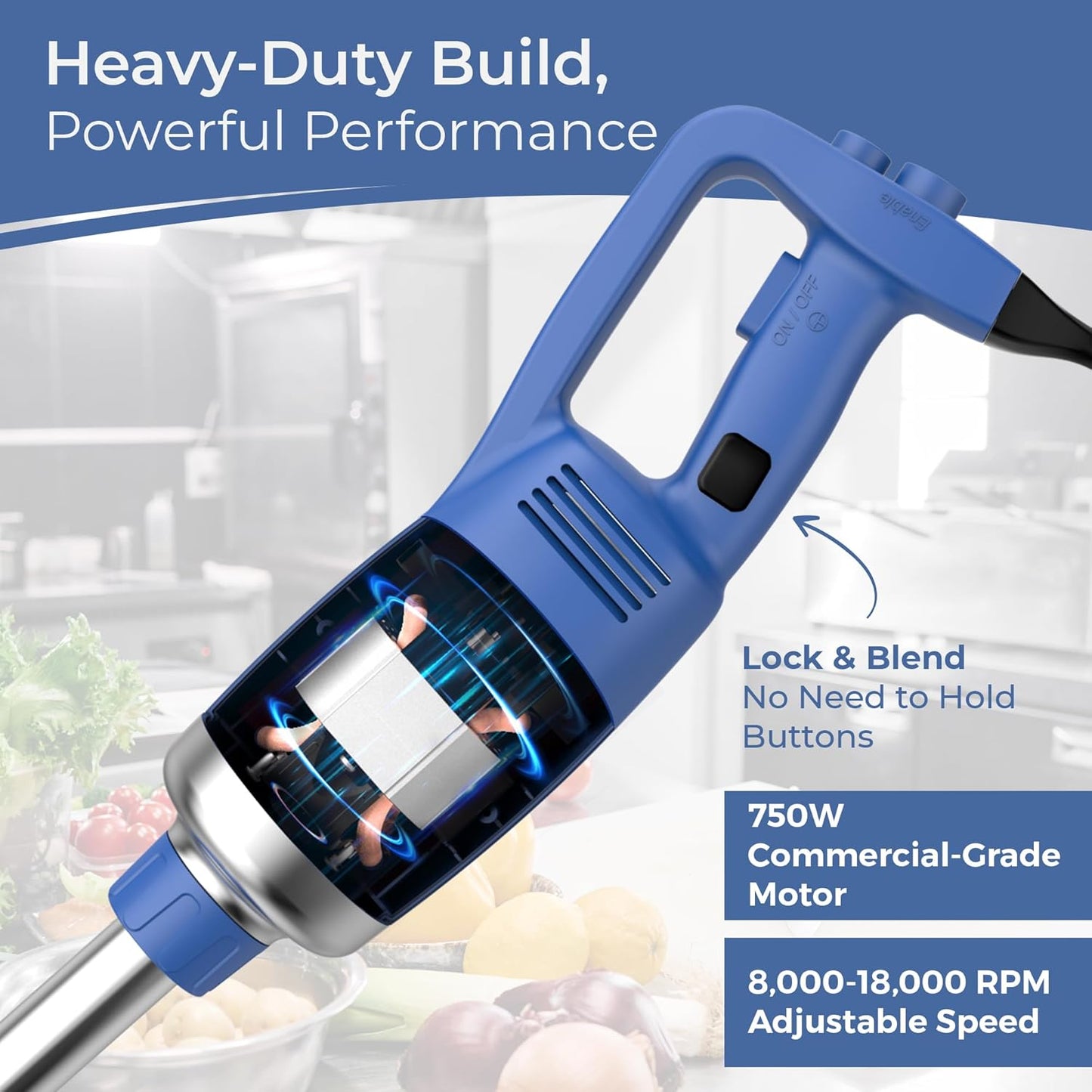TK Commercial Immersion Blender, 750 Watt/1 HP Variable Speed Motor, 20,000 RPM X-Heavy Duty with Performance Assurance - 20"