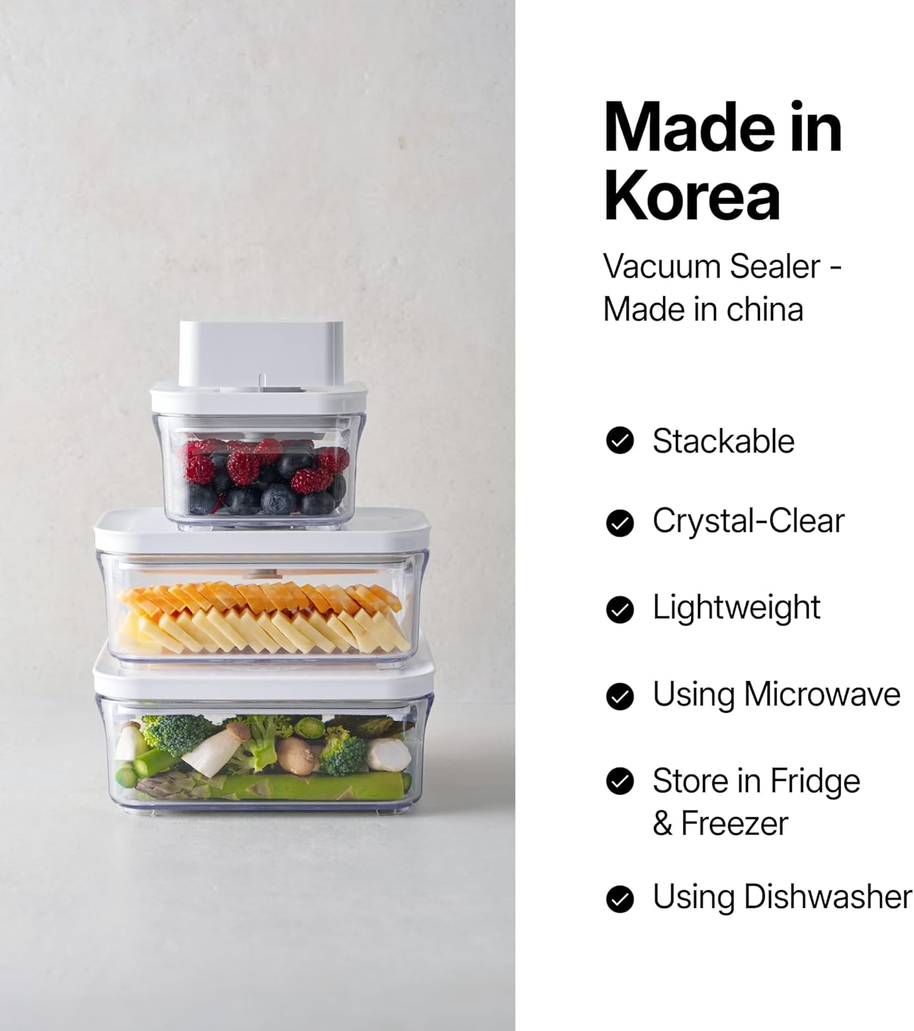 Premium Airtight Food Storage Containers, Mini Square 3pc/set(0.32qt), Smart One-Click Seal Lid, No Hinges, 100% Leak Proof, BPA-FREE, Dishwasher, Freezer & Microwave Safe
