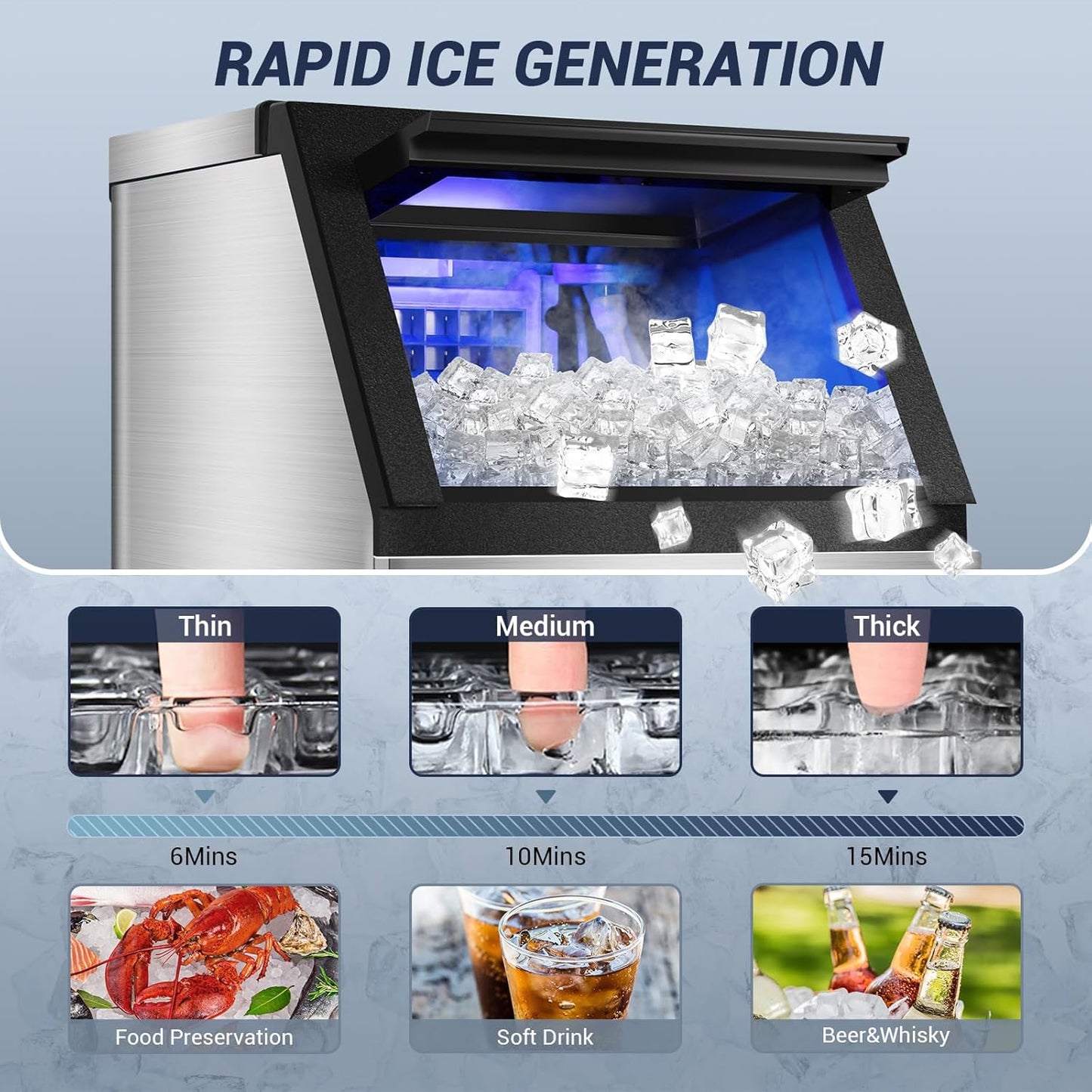 Commercial Ice Maker Machine 120LBS/24H with 30LBS Storage Bin, 15" Wide Undercounter/Freestanding Ice Maker Machine for Home Bar Outdoor, 40PCS Ice Cubes Ice Machine, Self Cleaning