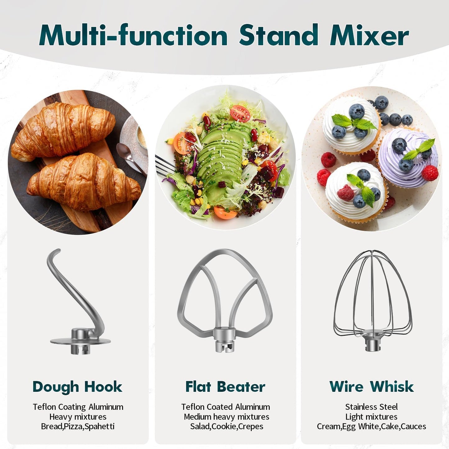 COOKLEE Stand Mixer, 9.5 Qt. 660W 10-Speed Electric Kitchen Mixer with Dishwasher-Safe Dough Hooks, Flat Beaters, Wire Whip & Pouring Shield Attachments for Most Home Cooks, White