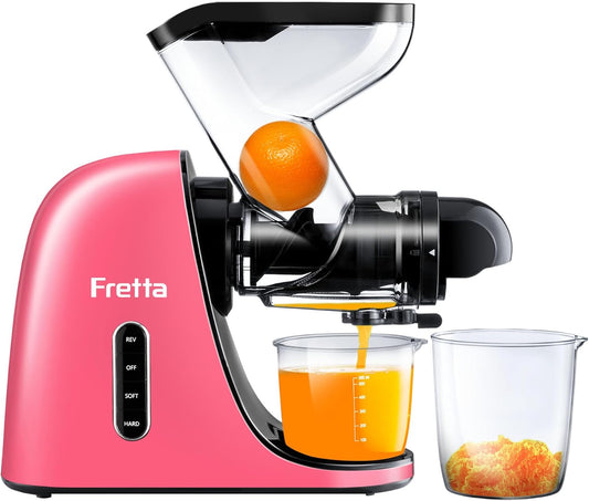 Slow Juicers, Cold Pressed Juicer Machine with 3-inch Large Feeding Chute,Masticating Juicer Machines Vegetable and Fruit,BPA Free, Powerfull 200w Motor(Pink)