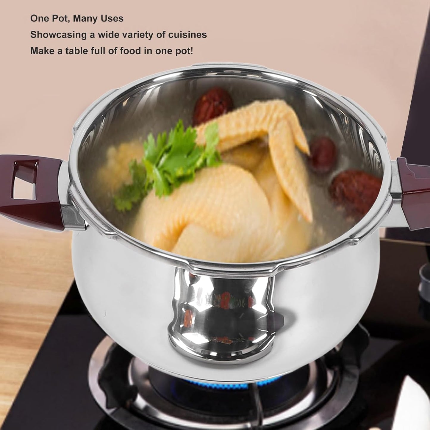 Stainless Steel Pressure Cooker 80KPA, Cookware Pressure Canner Rice Cooker with Safety Valve Devices, Compatible with Gas & Induction Cooker (6L)