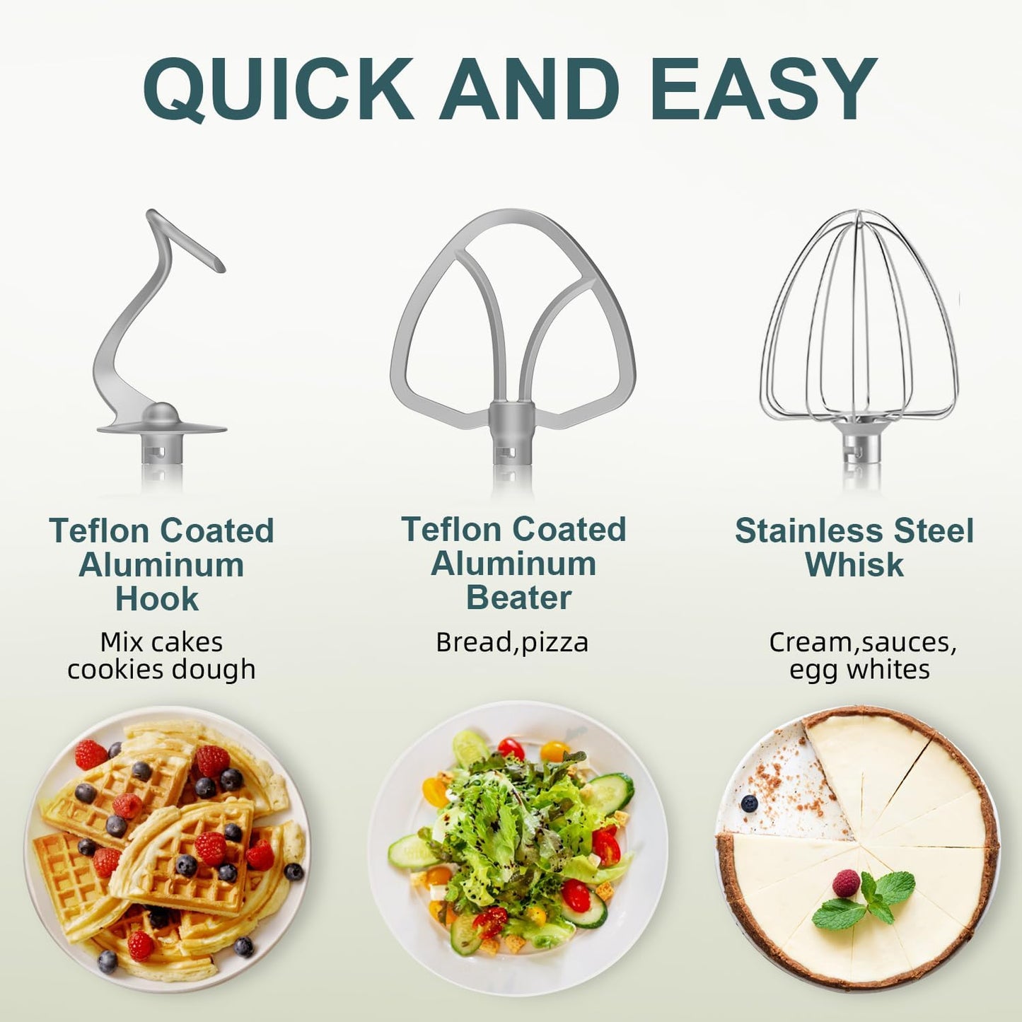 HOWORK Electric Stand Mixer,10+p Speeds With 6.5QT Stainless Steel Bowl,Dough Hook, Wire Whip & Beater,for Most Home Cooks,Cream White