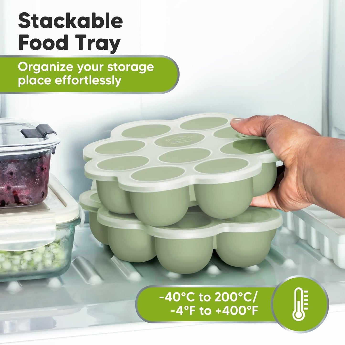 KeaBabies Silicone Food Freezer Trays with Lid, 2oz x 10 Pods Baby Food Storage Containers, Easy Puree Meal Prep, Breast Milk Silicone Freezer Molds, Dishwasher, Microwave Safe, BPA-Free (Sage)