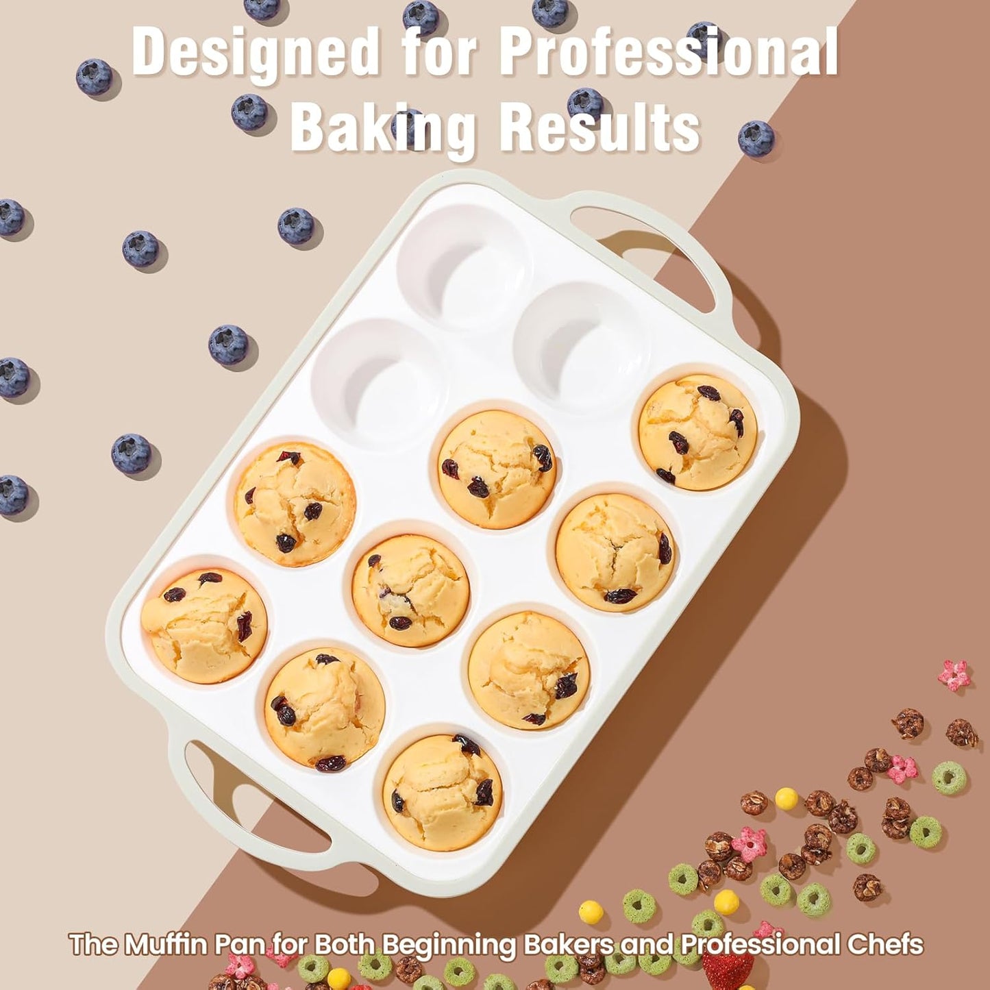 Silicone Muffin Pans for Baking 2 Pack, 2.6 Inch with Metal Reinforced Frame, Regular Size Nonstick Cupcake Pan 12 Cups for Baking Homemade Muffins, Dishwasher Safe BPA Free-Grey
