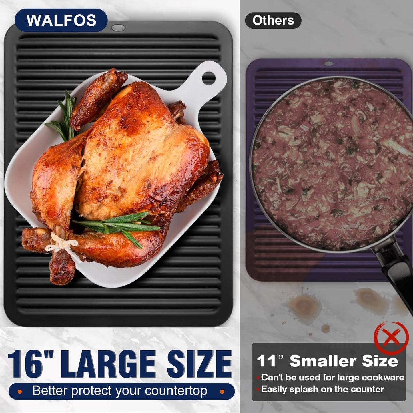 Walfos Large Silicone Trivet 16x12 Inch, Trivets for Hot Pots and Pans, Heat Resistant Pot Holders Hot Pads for Kitchen Quartz Countertops, Hot Dishes, 2 Pack