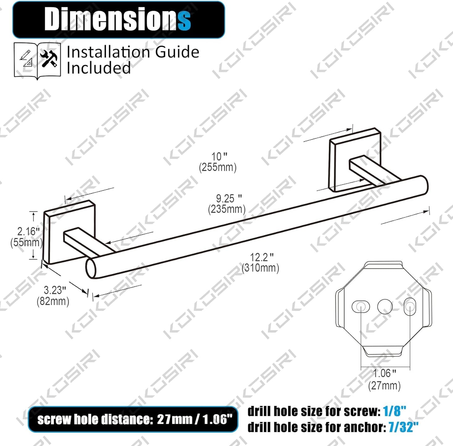 KOKOSIRI Towel Holder 12 Inch Bathroom Hand Towel Bar for Bath Kitchen Toilet Brushed Nickel Stainless Steel B4005BR-L12