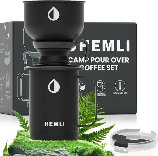Pour Over Coffee Maker Camp Set – Vacuum Insulated Mug with Leakproof Lid, Stainless Steel Micro Filter, Scratch-Resistant Finish, Portable Coffee Maker for Camping, Travel & Outdoor Adventures
