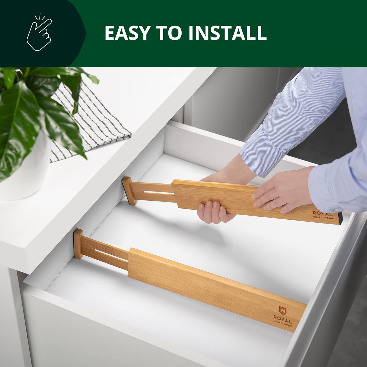 Drawer Divider and Organizer for Kitchen Organization - Adjustable Bamboo Drawer Dividers Organizers (17 - 22") - 4-Pack Expandable Drawer Organization Separators for Kitchen, Bedroom & More, Natural