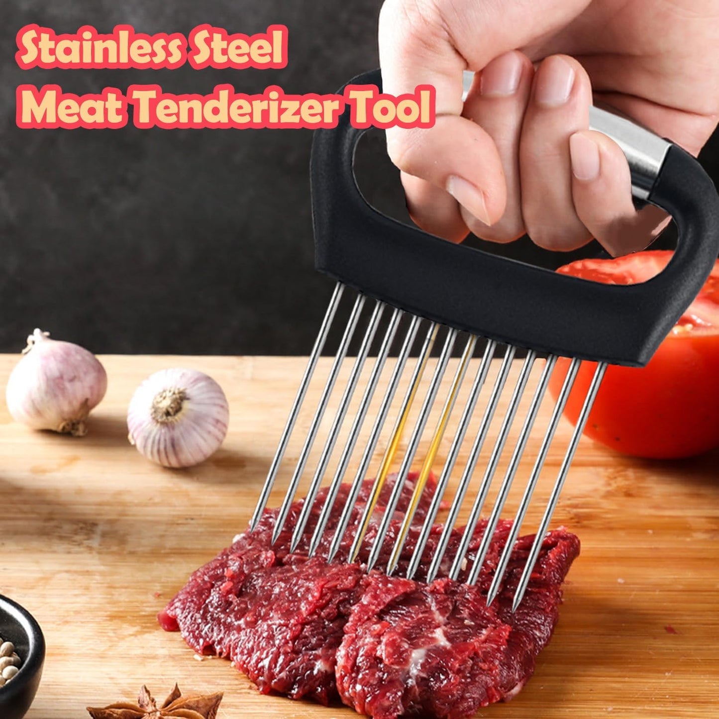 Hendiy Onion Slicer Holder, Large Onion Holder for Slicing Stainless Steel Tomato Cutter Vegetable Slicer Cutter Holder for Potato and Avocados, Eggs, Assistant Tool for Slicing Lemon