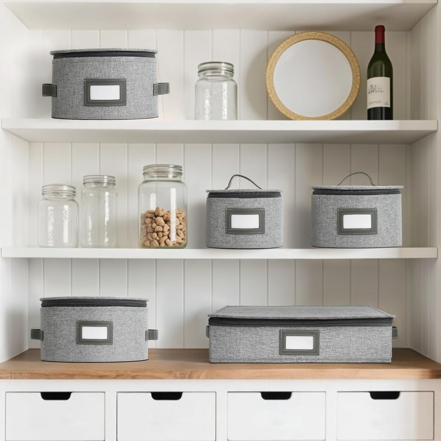 HOMELUX THEORY Platter Storage, Light Gray Hard Shell China Storage Containers With 5 FeltPads, Kitchen Storage Bins With Lids, Heavy Duty Moving Box for Packing Dishes, Dinner Plate,& Dinnerware