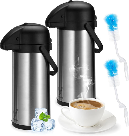 Airpot Coffee Dispenser with Pump - 2Pcs 102 oz Insulated Stainless Steel Coffee Carafe - Thermal Beverage Dispenser - Coffee Urn for Hot/Cold Water, Party Chocolate Drinks